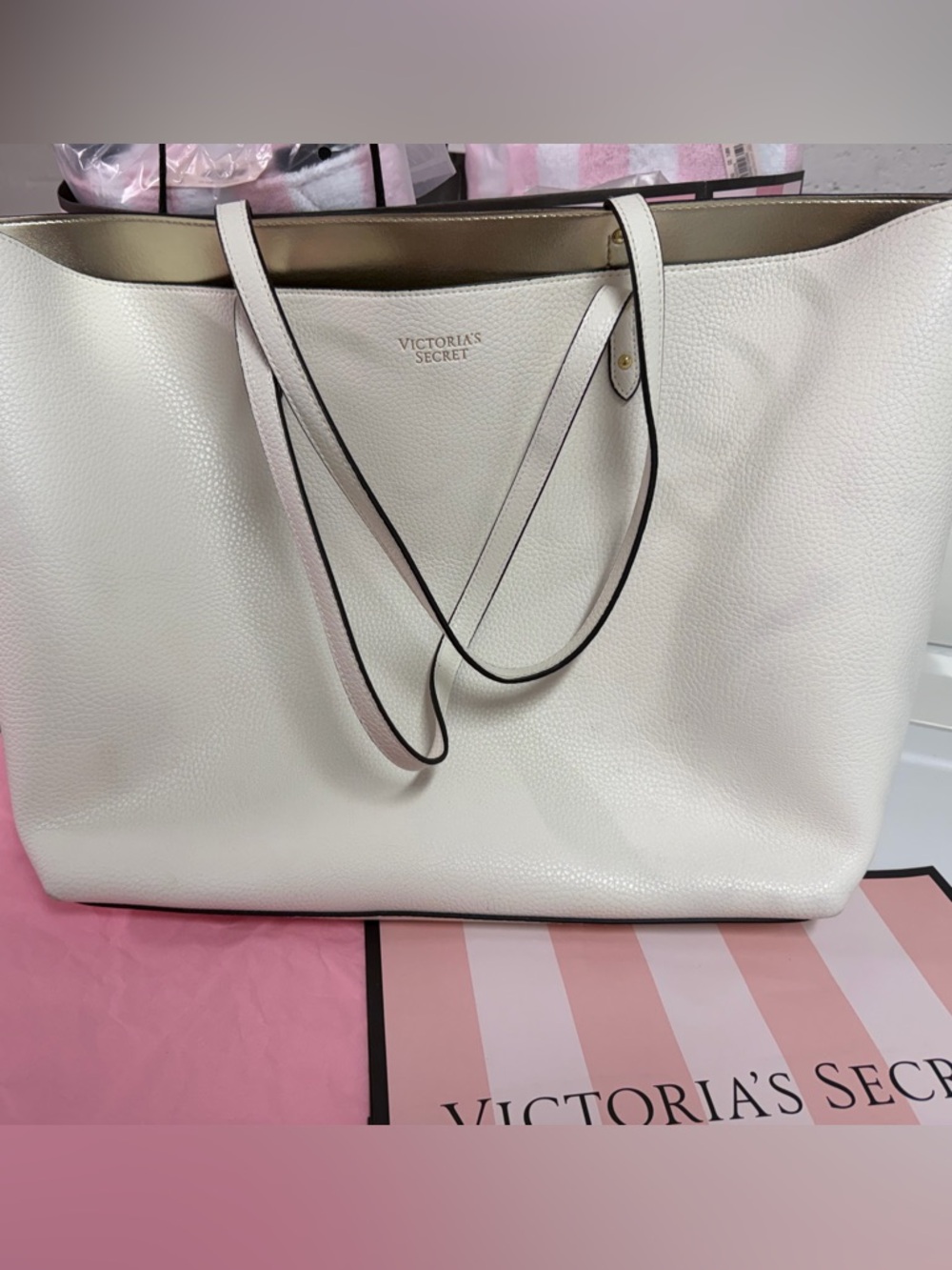 Victoria's Secret White and Gold Accent Tote